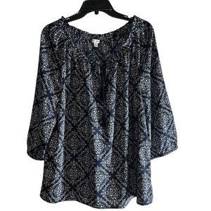 REBECCA MALONE BLOUSE WOMENS XL BLUE AND WHITE 3/4 SLEEVE